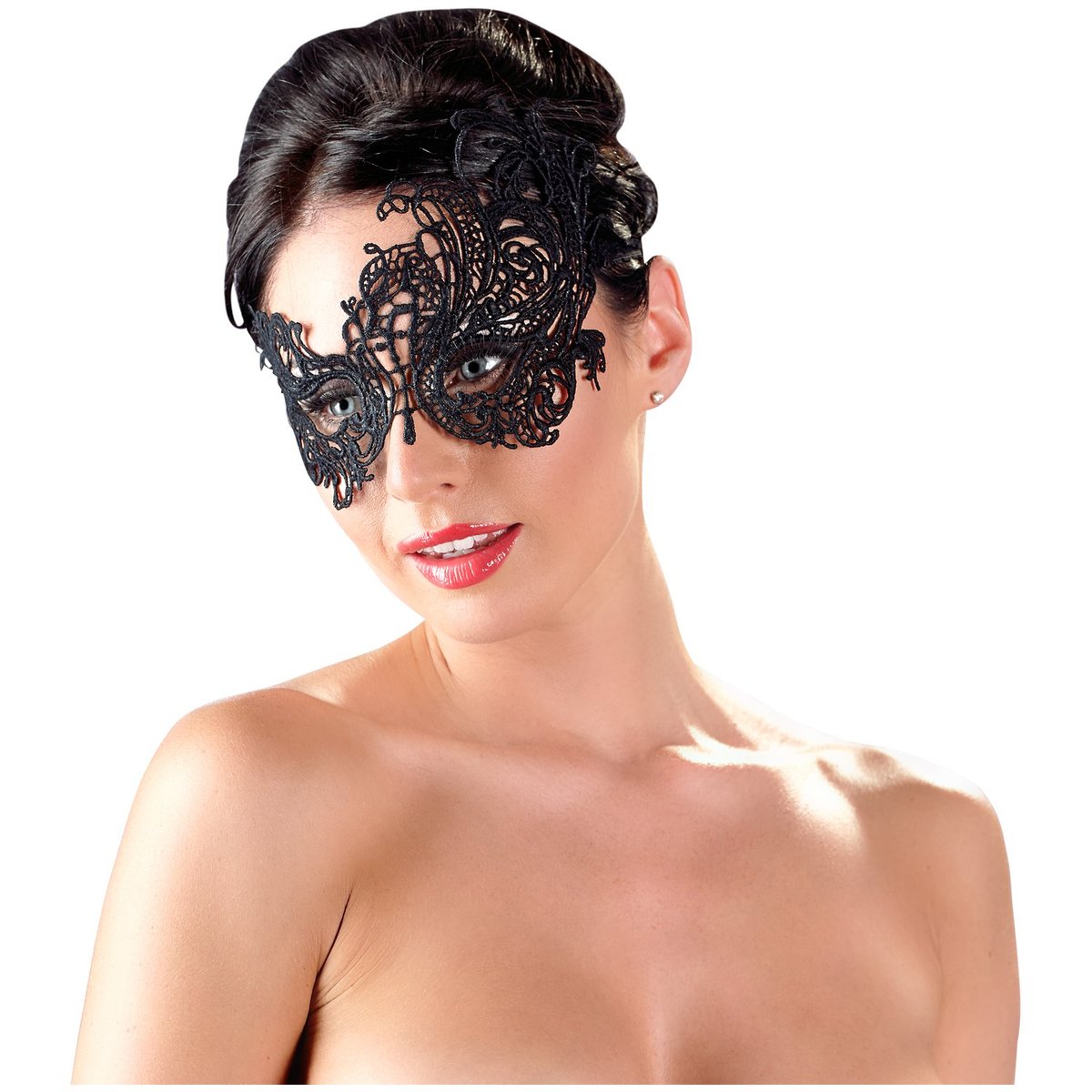 Cottelli Asymmetrical Lace Mask - Black - One size