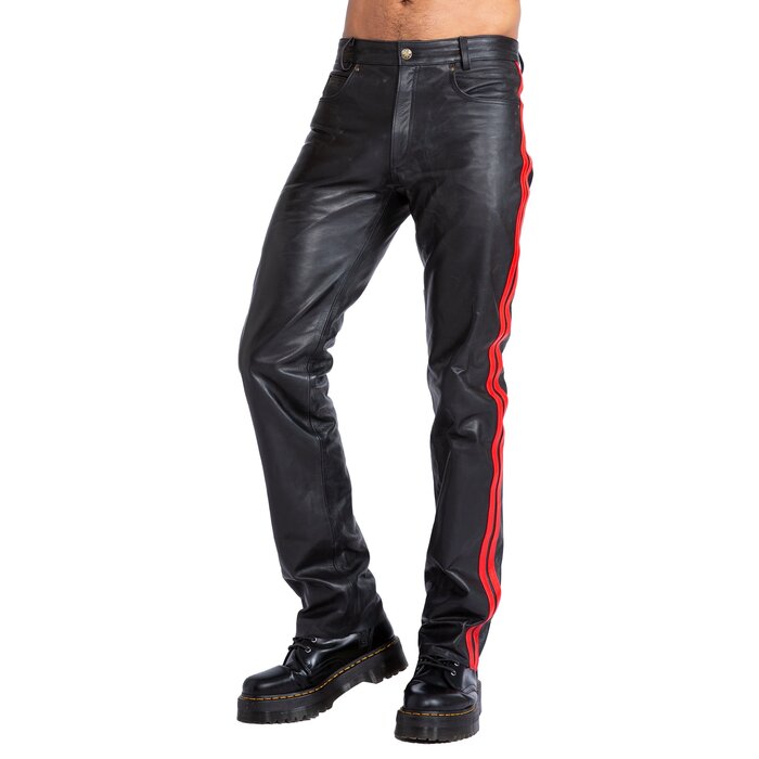 Leather Trousers with Red Stripes