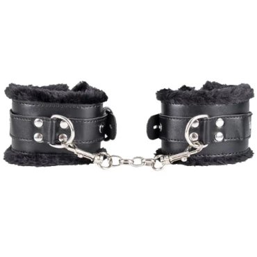 Midnight Menacles Black Furry Padlocked Handcuffs