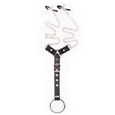 Dominator Faux Leather Chain Nipple Clamps & Cock Ring