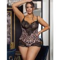 Belle Pussycat Plus Size Black Lace Leopard Print Teddy