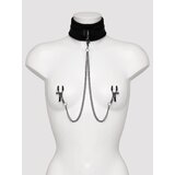 SEI MIO Twin Tweaks Velvet Collar with Nipple Clamps - Black
