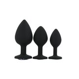 Toosh Silicone Butt Plug Black Set of 3 Clear Stone