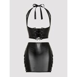 Lovehoney Fierce Leather-Look Lace-Up Black Bra & Skirt Set - Large - Black