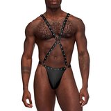 Male Power Black Studded Wet-Look Harness Thong - L / XL - Black