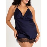 Lovehoney Plus Size Dark Orchid Navy Satin and Lace Chemise - 1X / 2X - Blue