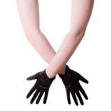 Black Satin Wrist Gloves With Pearls - One Size