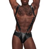 Male Power Black Studded Wet Look Harness Jockstrap - L / XL - Black