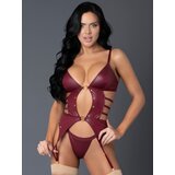 Exposed Lust Burgundy Wet Look Cut Out Basque Set - L / XL - Red