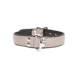 Grey Leather D-Ring Collar with Black Piping