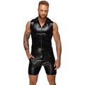 Noir Handmade Men Snake Wetlook Zip-up Top - Black - XL