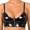 Viper Vinyl Black PVC Zip-Up Cami Crop Top - LARGE