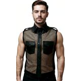 Men’s Gridlock Black Leather and Mesh Sleeveless Shirt