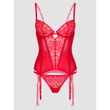 Lovehoney Parisienne Charm Red Lace Basque Set - Medium - Red