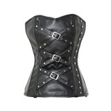 Leatherette Zip-Entry Overbust Buckle Corset