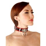 Patent Leather Collar D-Ring O-Ring in Black with Red Piping