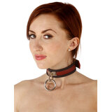 Red Leather O-Ring Collar with Black Piping