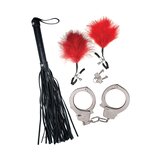 Bondage By Nasstoys Whip, Feather and Cuffs - Red