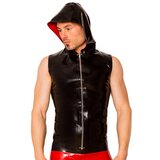 Black & Red Sleeveless Zip Latex Hoody