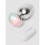 LED Vibrating Aluminium Remote Control Medium Butt Plug - Silver
