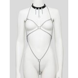 DOMINIX Deluxe Open-Body Chain Harness with Leather Collar - Silver