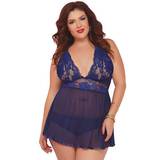 Seven 'til Midnight Plus Size Lace and Mesh Halter Babydoll Set