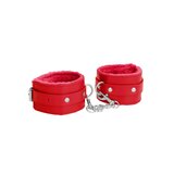 Ouch! Plush Leather Hand Cuffs - Red