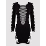 Lovehoney Plus Size Black Criss-Cross Long Sleeve Dress - One Size Queen - Black