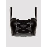 Lovehoney Plus Size Fierce Leather-Look Longline Bra - 1X / 2X - Black
