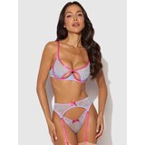 House of Desire Blue Yvone Lace Open Cup Underwire Bra Set - Large - Blue
