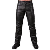 Regular Fit Leather Jeans with Front & Rear Zips