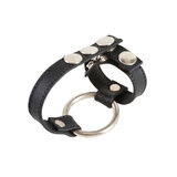 Leather Cock Ring Harness With Ball Divider