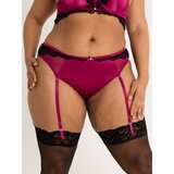 Lovehoney Plus Size Satin Romance Purple High-Waisted Suspender Thong - 1X / 2X - Purple