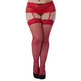 Lovehoney Plus Size Red Fishnet Lace Top Thigh High Stockings