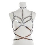 Double Strapped Bra Harness with Belt and Collar - Silver