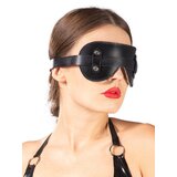 Black Fur Lined Leather Blindfold - One Size