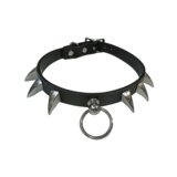 Black Leather Claw Spiked Collar With 1" O Ring