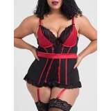 Lovehoney Plus Size Empress Red Satin and Lace Basque Set - 1X / 2X - Red