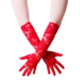 Red Floral Lace Elbow Length Gloves - One Size