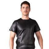 Leather T-Shirt with Multi Zips in Black