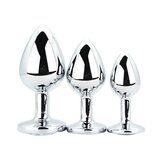 Toosh Metal Butt Plug Silver Set of 3 Clear Stone