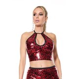 Wetlook Halter Top In Red Leopard Print