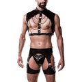 Grey Velvet Men Wetlook Bondage Set with Chaps - Black - S/M