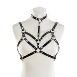 Double Strapped Bra Harness with Collar - Black