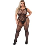 Lovehoney Plus Size Black Crotchless All-in-One Floral Lace Bodystocking