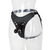 High Waist Leather Strap-On Harness - One Size