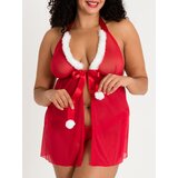 Lovehoney Plus Size Christmas Pom-Pom Red Sheer Babydoll Set - One Size Queen - Red