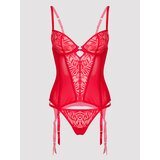 Lovehoney Plus Size Parisienne Charm Red Lace Basque Set - 1X / 2X - Red