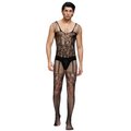 Black Lace Illusion Suspender Male Bodystocking