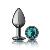 Teal Round Gem Gunmetal Metal Plug - Medium